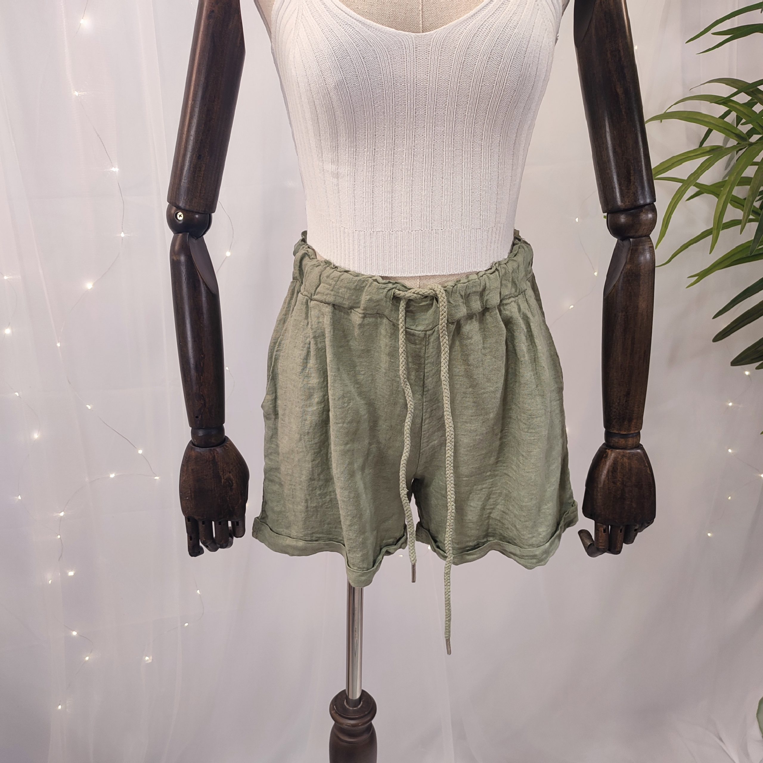 Short de lino con cintura elástica y cordón - Imagen 4